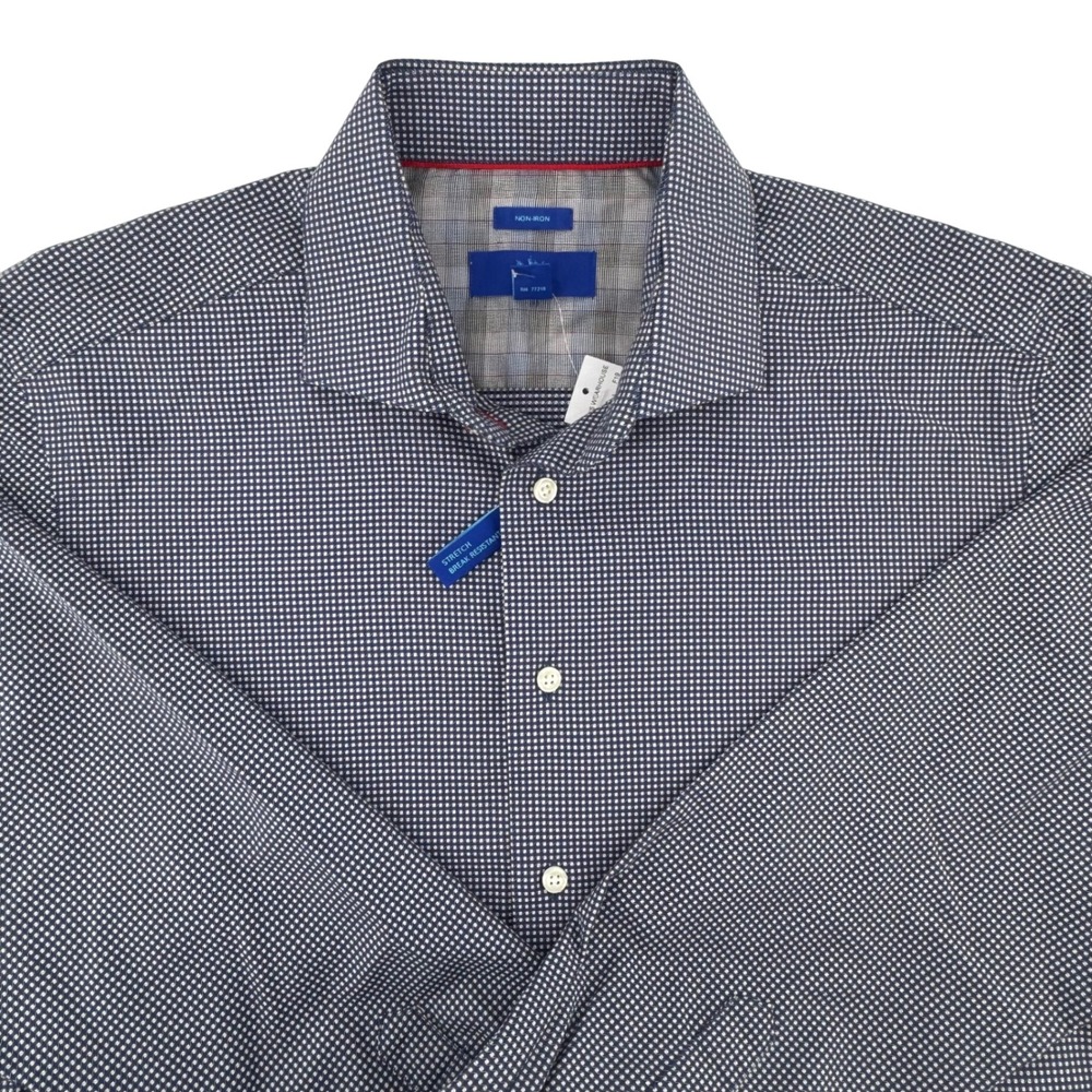 Egara‎ Office Wear Dress Shirt Men Lg Blue Non-Iron Stretch Cotton Micro Check